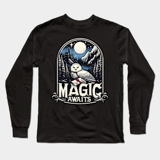 Magic Awaits - Snowy Owl with an Envelope in a Mystical Night - Fantasy Long Sleeve T-Shirt